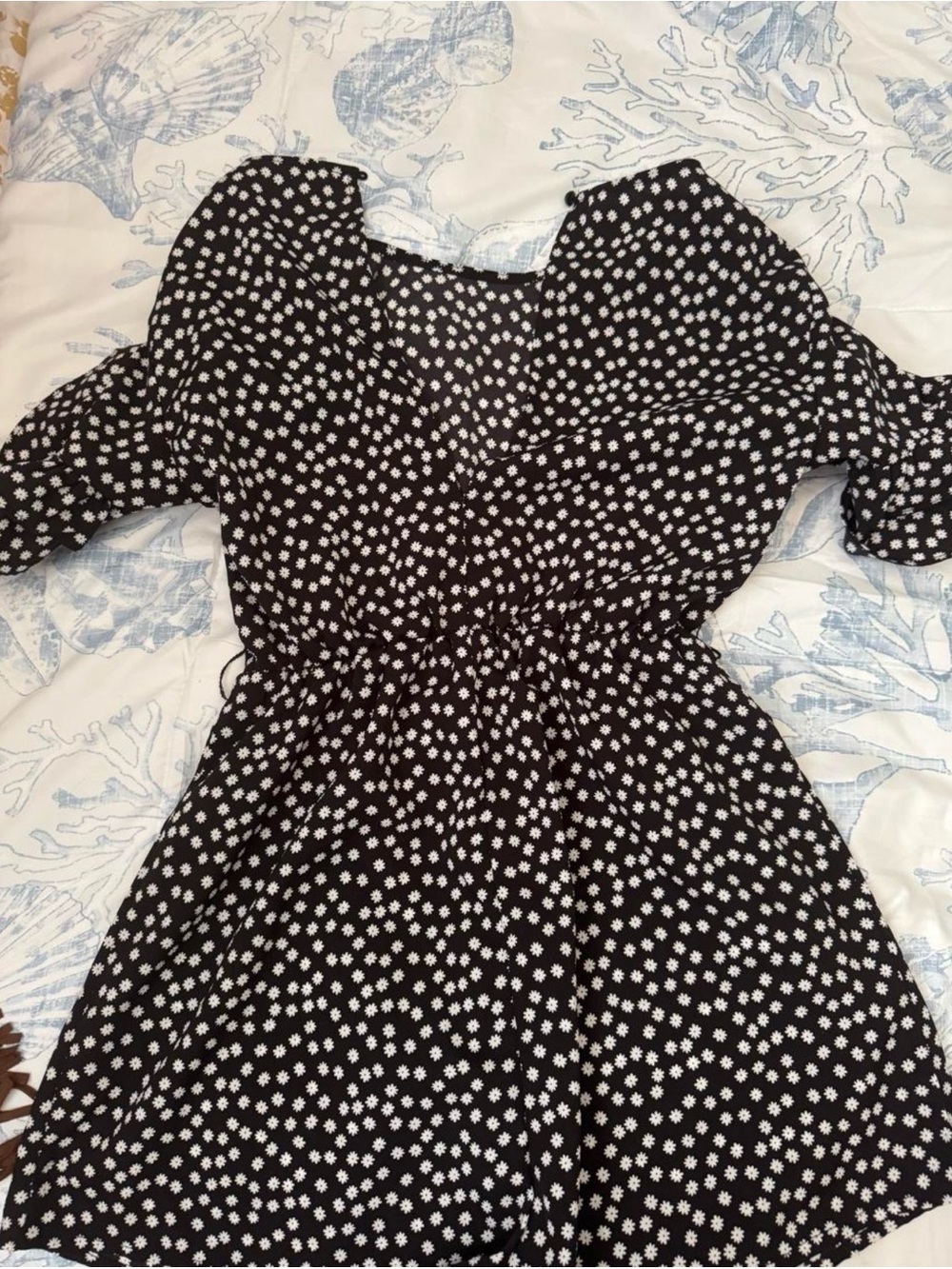 Black Floral Print Puff-Sleeve Women’s Dress